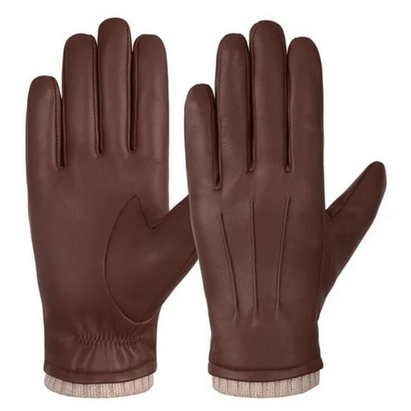 Sheepskin Leather Gloves for Men, Winter Warm Fleece Lined Gloves
