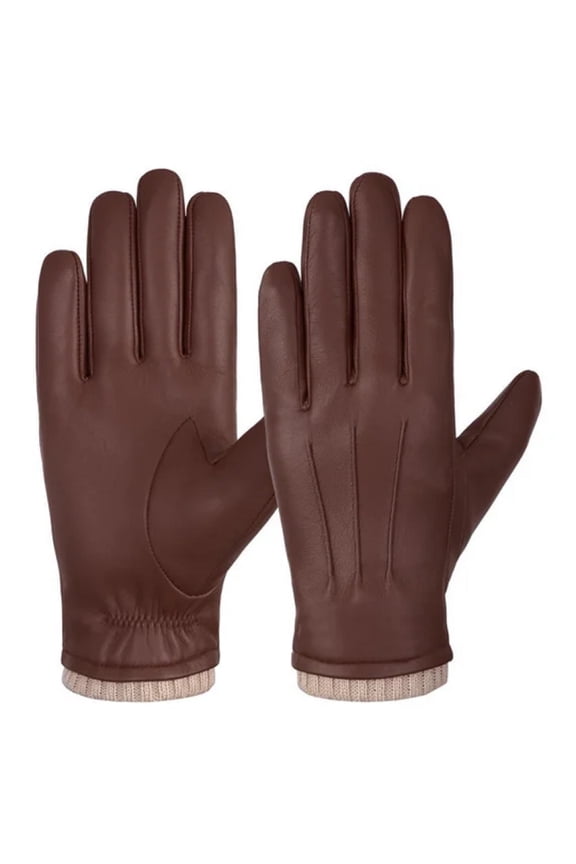 Sheepskin Leather Gloves for Men, Winter Warm Fleece Lined Gloves