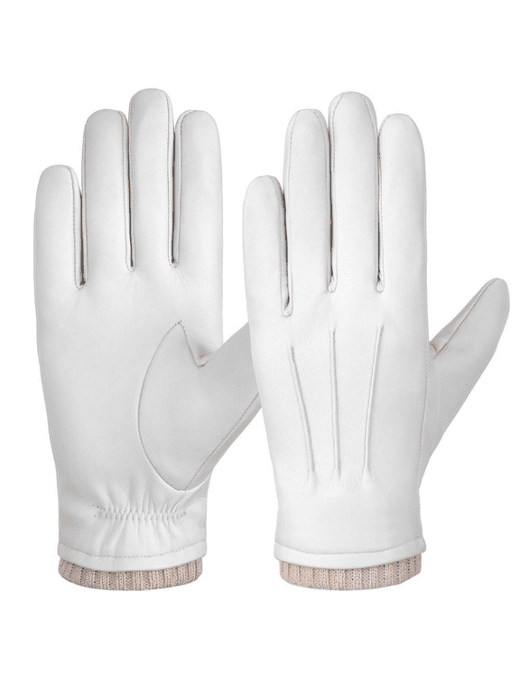 Sheepskin Leather Gloves for Men, Winter Warm Fleece Lined Gloves