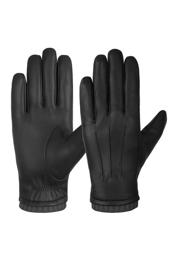 Sheepskin Leather Gloves for Men, Winter Warm Fleece Lined Gloves
