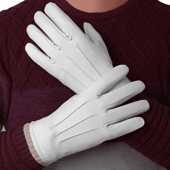 Sheepskin Leather Gloves for Men, Winter Warm Fleece Lined Gloves