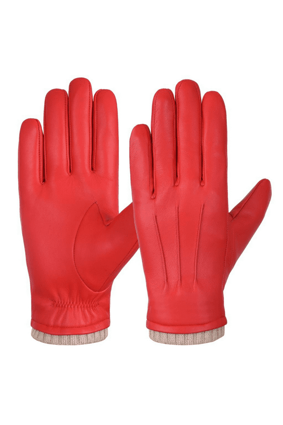 Sheepskin Leather Gloves for Men, Winter Warm Fleece Lined Gloves