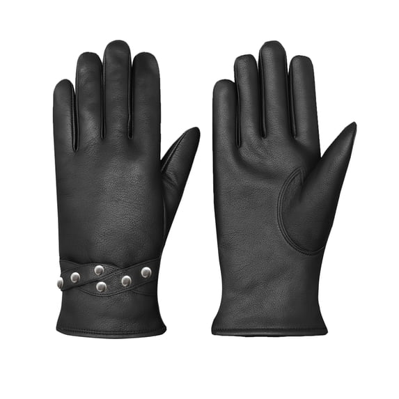 Sheepskin Leather Gloves for Women Windproof Warm Outdoor Driving Esphine Winter Gloves Black (L)