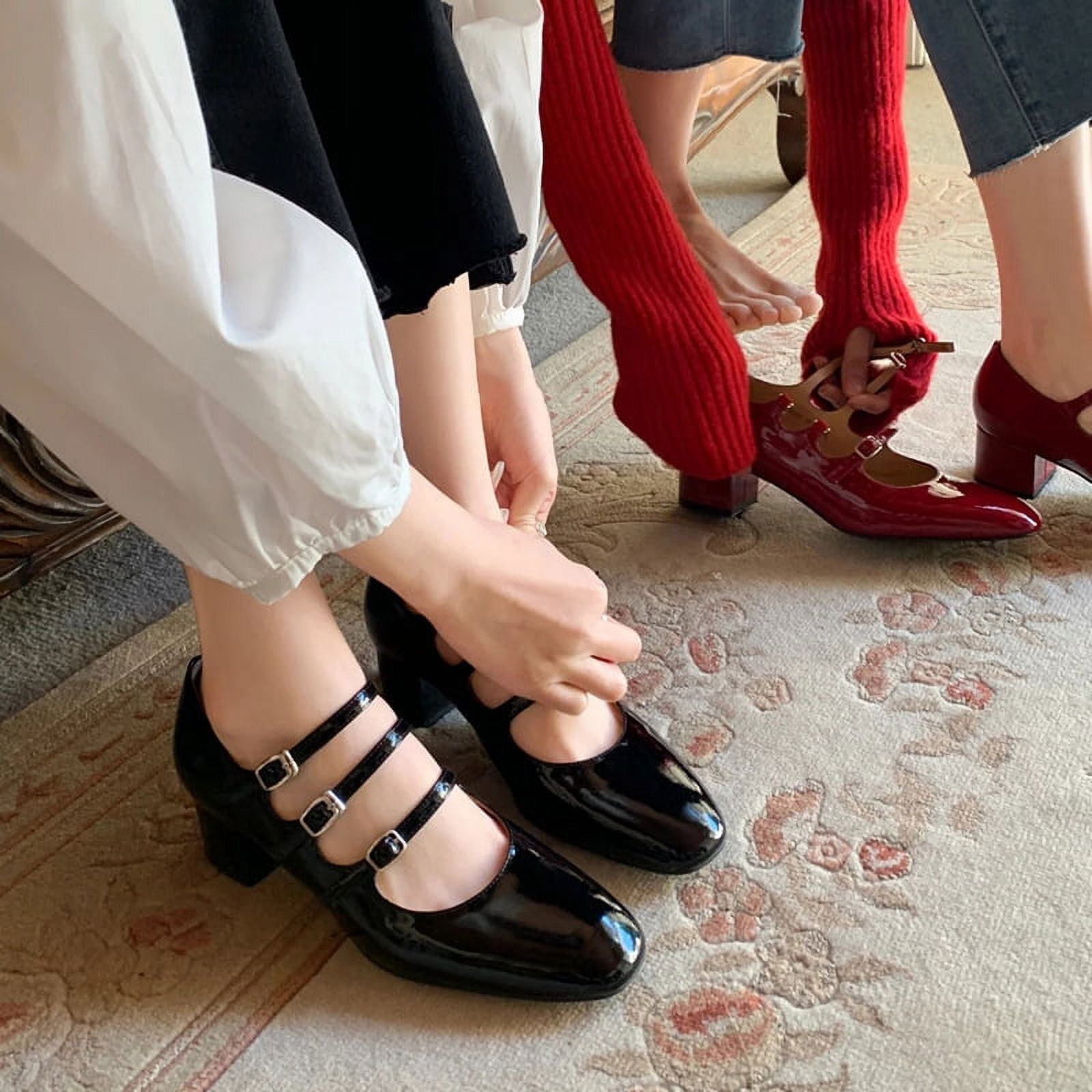 Sheepskin Version Bright Patent Leather Retro High Heel Mary