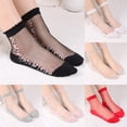thumbnail image 1 of Sheer Ankle Socks Womens Transparent Embroidered Lace Socks Thin Ornamental Socks See Through Sock for Women Girls Beige One Size, 1 of 5