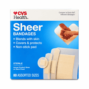 Sheer Bandages 80 Pack Assorted Sizes - For Use On Minor Cuts And Scrapes, Sterile Non Stick Pads