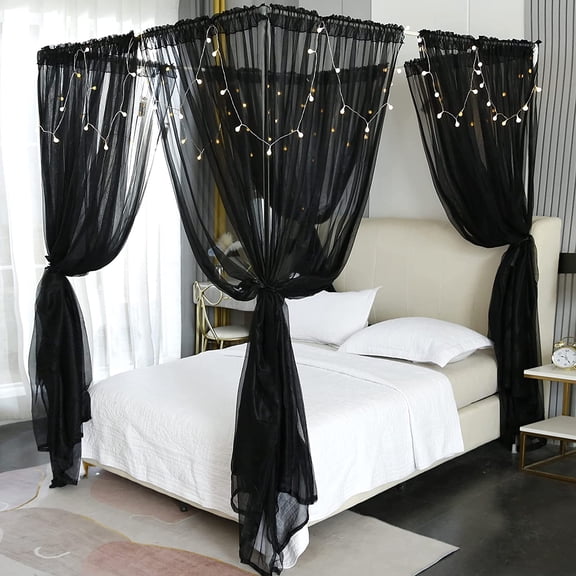 Sheer Bed Canopy Curtains for Twin Full Queen King Size Beds 8 Panels Black Full Queen