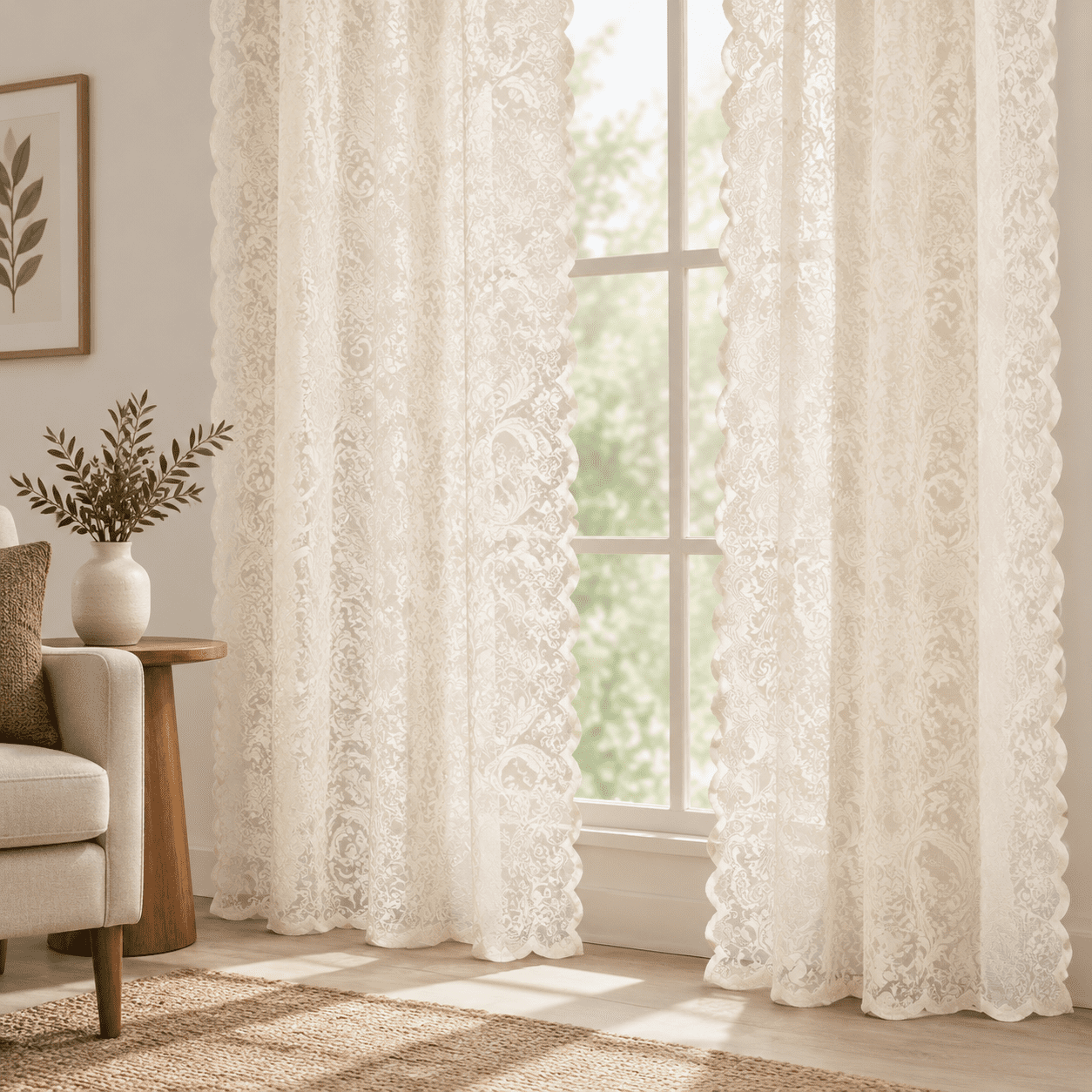 Sheer Beige Curta72 Inch Length - Antique Embeoidered Lace Flcrochet 2 ...