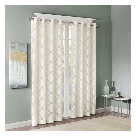 Sheer Burnout Curtain Panel - Fretwork Design, 50x84 Inch, Grommet Top - Lightweight Voile Window Treatment for Layering