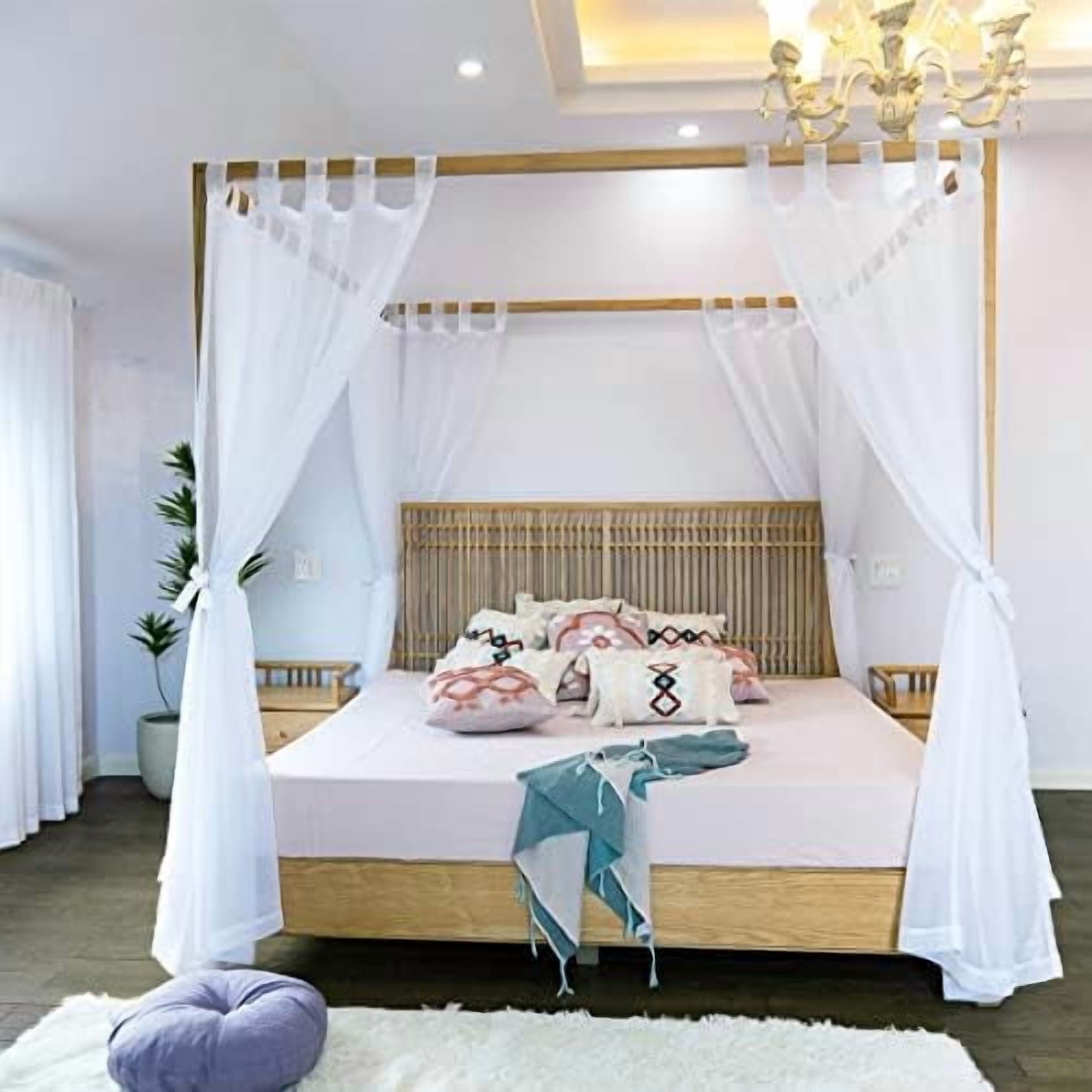 Sheer Canopy Bed Curtains for King, Queen, Full and Twin Bed, 4 Corner