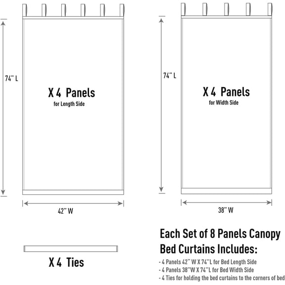 Sheer Canopy Bed Curtains for King, Queen, Full and Twin Bed, 4 Corner Bed Canopies & Drapes, Four Poster Bed Canopy Curtains Beds, Sheer Curtains for Canopy Bed Drapes, White