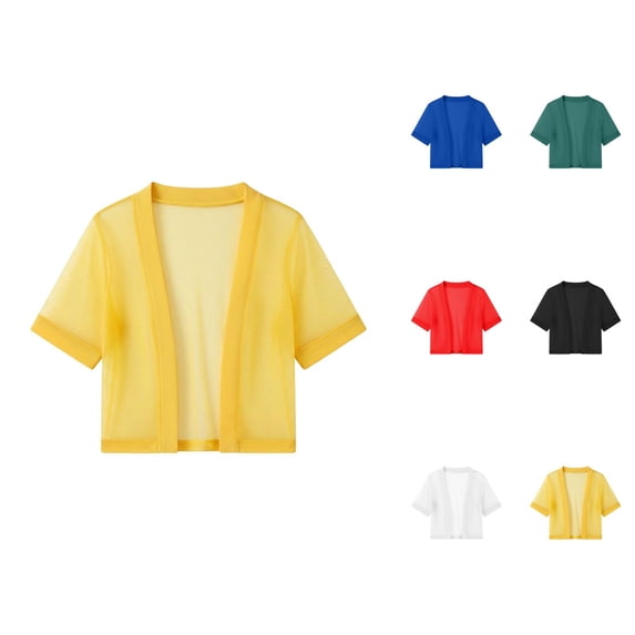 Sheer Cardigan for Women Short Sleeve Open Front Lightweight Mesh Bolero Shrug Cropped Cardigans Coverup Summer Tops