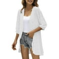 thumbnail image 1 of Sheer Cardigans for Women Summer, 3/4 Sleeve Cardigan for Women Lightweight Summer Kimonos Chiffon Cover Ups Loose Beach Swimwear Cover up 2025 White XL, 1 of 8