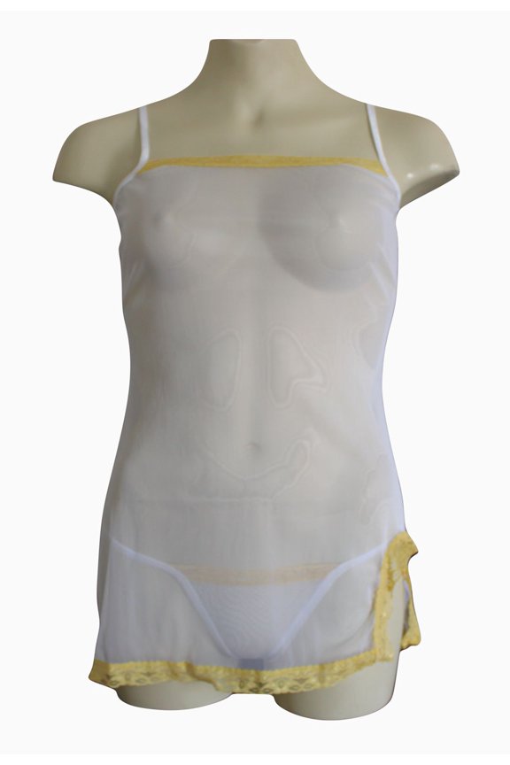 Sheer Chemise with Contrasting Lace Trim & Matching Thong