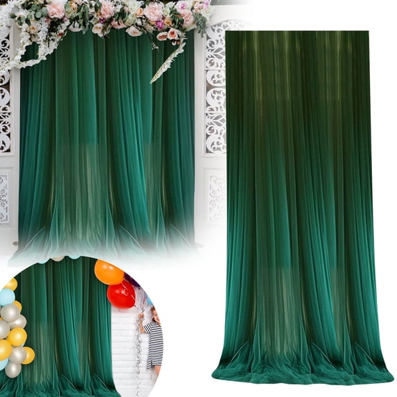 Sheer Chiffon Backdrop Curtain Event Photography Background Fabric For Wedding Birthday Celebration(Green-75X270cm)