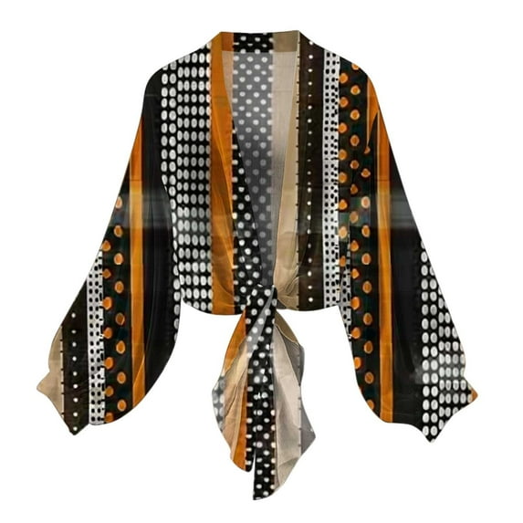 Sheer Chiffon Cardigans for Women Lightweight Tie Front Long Sleeve Cover Ups Tops Dressy Casual Shirts Cardigan Black, S