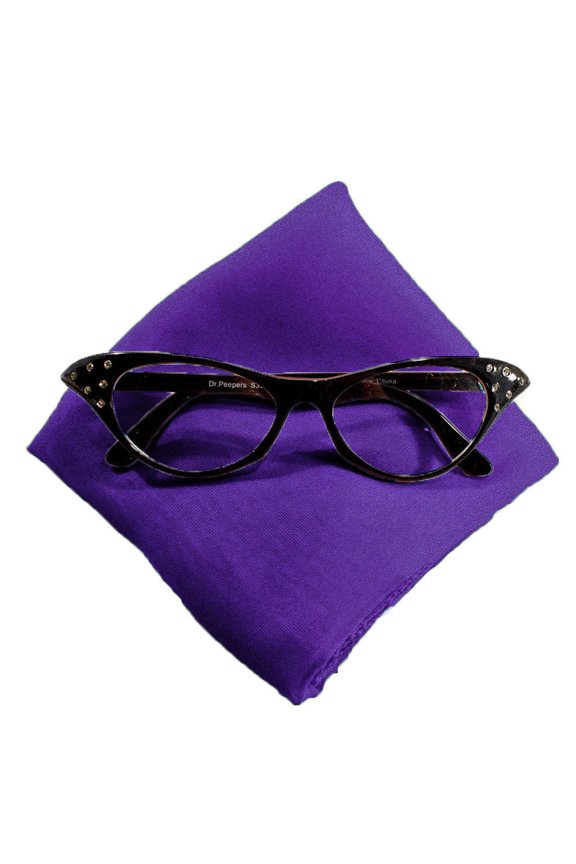 Sheer Chiffon Purple Scarf & Rhinestone Cat Eye Glasses - 50s Retro Accessory Set