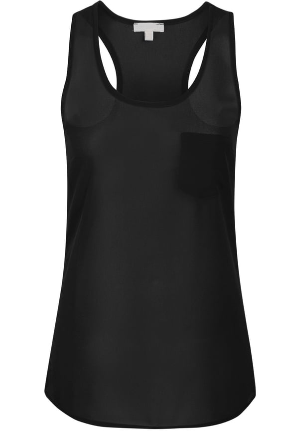 Sheer Chiffon Racerback Tank Top Shirts with Front Pocket