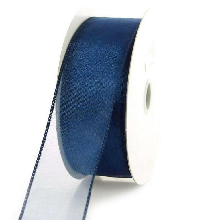 Sheer Chiffon Ribbon Wired Edge, 1-1/2-inch, 25-yard, Navy Blue 