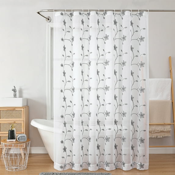 Sheer Cloth Shower Curtain with Hooks, Washable Shower Curtain White/Gray