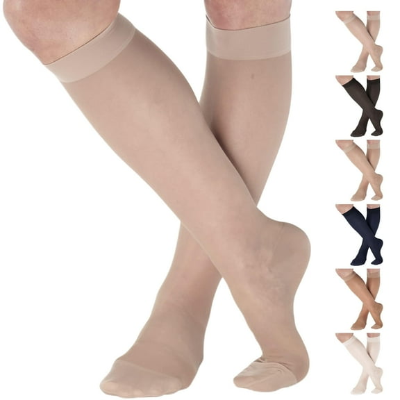 Sheer Compression Socks for Women 15-20mmHg by Absolute Support, Natural, Large