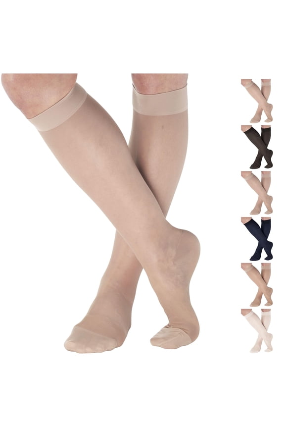 Sheer Compression Socks for Women 15-20mmHg by Absolute Support - Nude, Large