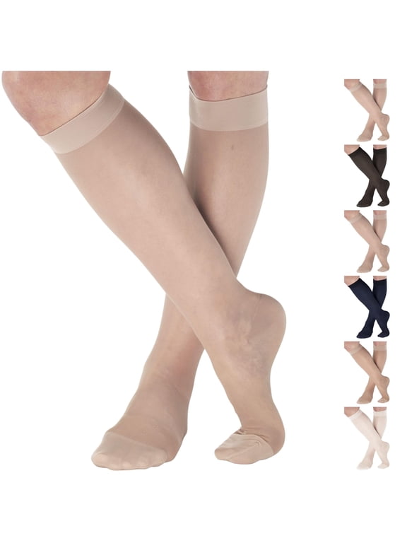 Sheer Compression Socks for Women 15-20mmHg by Absolute Support - Nude, Large