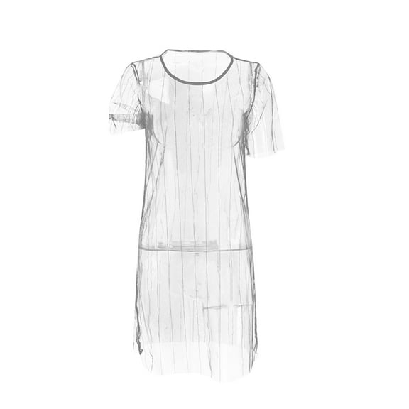 Sheer Cover U.S for Swimwear Women T-Shirt Dress Mesh Mini Dress Swimwear Cover up Beach Dress Long Sleeve Wedding Dress White One Size