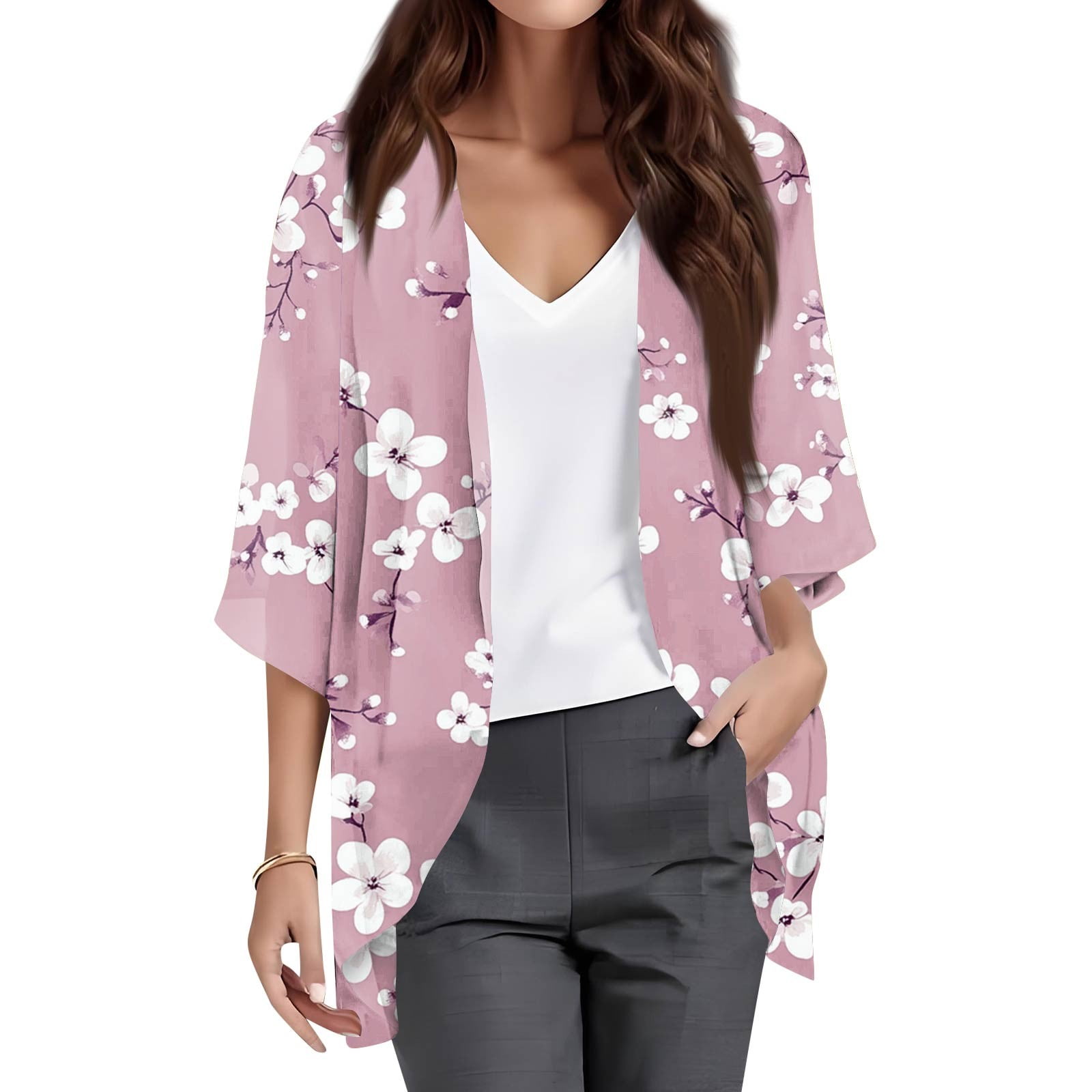 Heynino Women Sheer Chiffon Casual Kimono Cover Ups Tops Lightweight