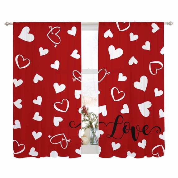 Sheer Curtain 63 Inch Length 2 Panels Light Filtering Window Curtain Red Valentine's Day Sheer Voile Curtains Rod Pocket Window Treatment for Kitchen Living Room Valentines Love Heart