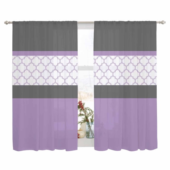 Sheer Curtain 63 Inch Length 2 Panels Light Filtering Window Curtain Retro Morocco Striped Pattern Sheer Voile Curtains Rod Pocket Window Treatment for Kitchen Living Room Lavender Purple