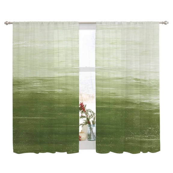 Sheer Curtain 63 Inch Length 2 Panels Light Filtering Window Curtain Sage Green White Brush Stroke Textured Sheer Voile Curtains Rod Pocket Window Treatment for Kitchen Living Room Abstract Modern