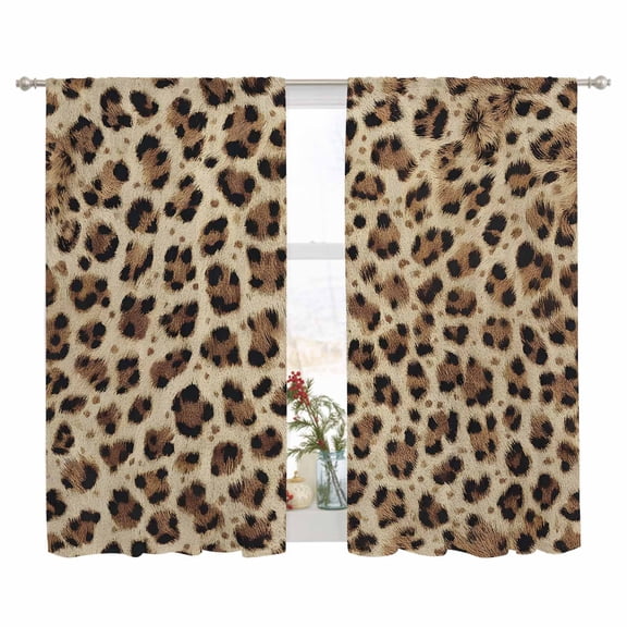 Sheer Curtain 63 Inch Length 2 Panels Light Filtering Window Curtain Vintage Abstract Sheer Voile Curtains Rod Pocket Window Treatment for Kitchen Living Room Leopard Print Texture Animal Skin Brown
