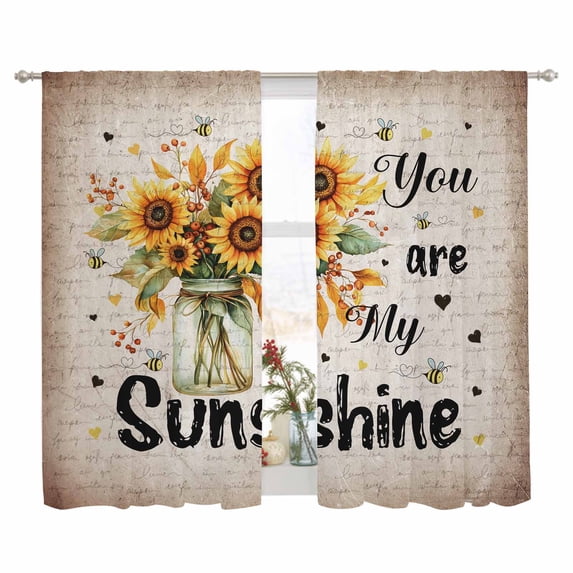 Sheer Curtain 63 Inch Length 2 Panels Light Filtering Window Curtain Vintage Sunflower Sheer Voile Curtains Rod Pocket Window Treatment for Kitchen Living Room You Are My Sunshine Love Quotes