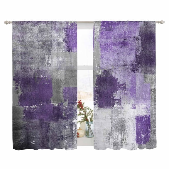 Sheer Curtain 63 Inch Length 2 Panels Light Filtering Window Curtain Violet Purple Gray Graffiti Block Sheer Curtains Rod Pocket Window Treatment for Kitchen Living Room Modern Abstract Texture Art