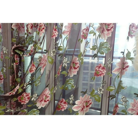 Sheer Curtain Leaves Window Voile Drape Valance Fabric for Living Room Bedroom Window Treatment