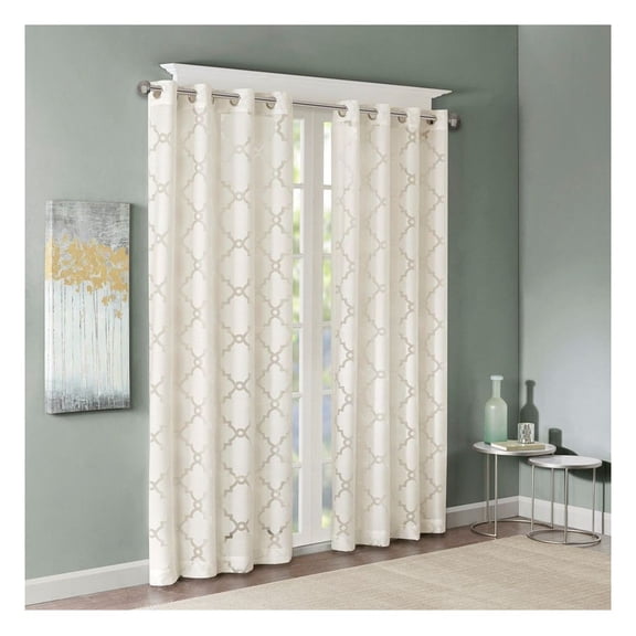 Sheer Curtain Panel Fretwork Burnout - 50x84 Inch - Silver Grommet Top - Lightweight Voile for Layering - Single Panel