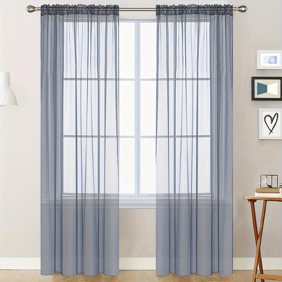 Sheer Curtain Panel for Living Room Bedroom – Solid Color Semi Sheer Polyester with Rod Pocket – Light Filtering Window Curtain Single Panel