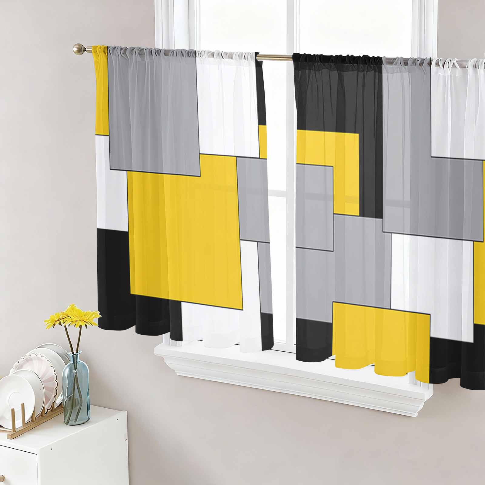 Photo inspiration: Sheer Curtain Panels Abstract Geometric Rod Pocket Voile Window Photo Inspiration