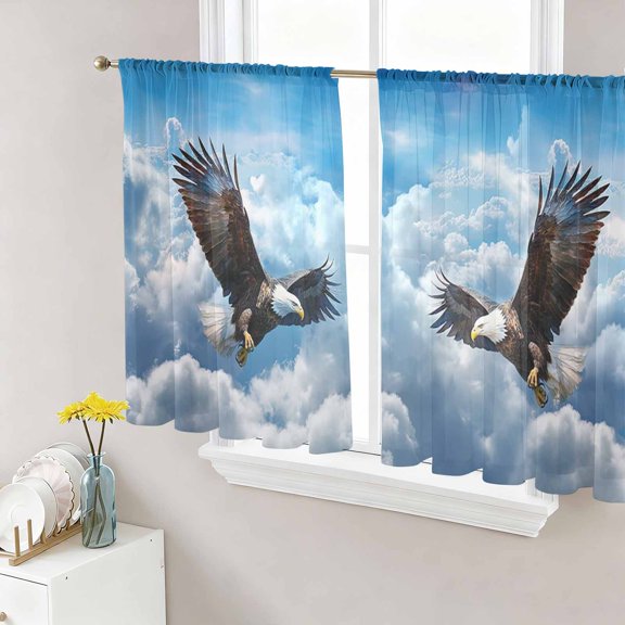 Sheer Curtain Panels Eagle Rod Pocket Voile Window Curtains Blue Sky Cloud Window Treatments Ligh Filtering Privacy Curtain Drapes for Bedroom Living Room 2 Panel Set 45 Inch Length