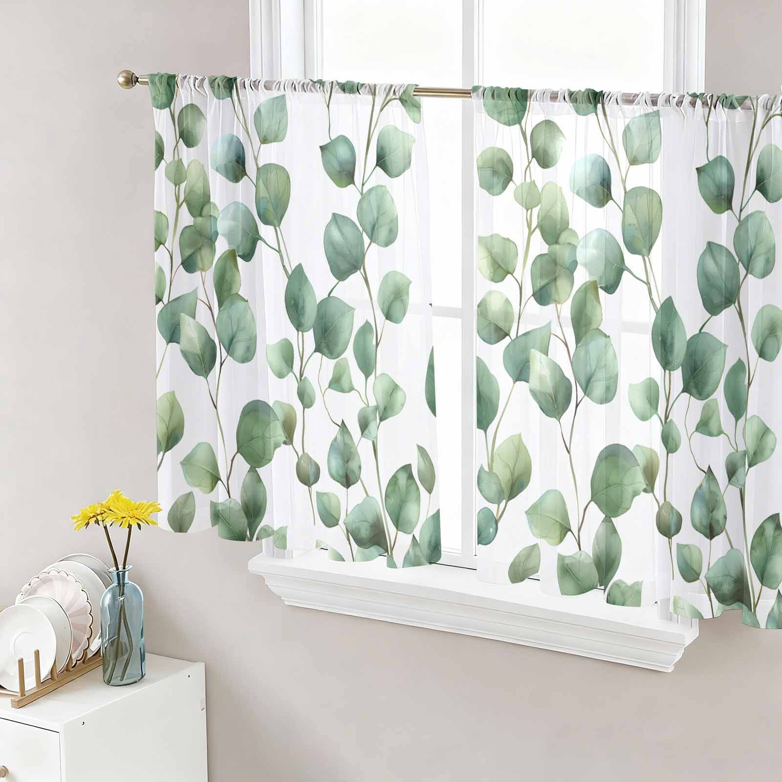Image result for Sheer Curtain Panels Eucalyptus Leaves Rod Pocket Voile Window Curtains ...