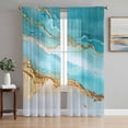 thumbnail image 1 of Sheer Curtain Panels Gold Teal Ocean Waves Rod Pocket Voile Window Curtains Abstract Window Treatments Ligh Filtering Privacy Curtain Drapes for Bedroom Living Room 2 Panel Set 63 Inch Length,, 1 of 9