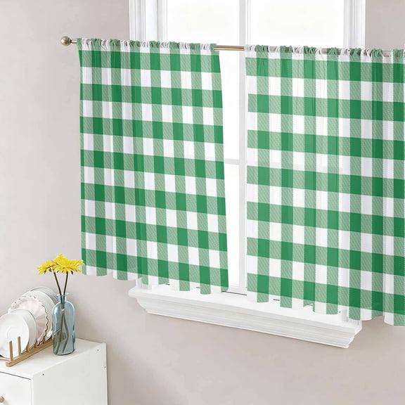Sheer Curtain Panels Green Buffalo Check Plaid Rod Pocket Voile Window Curtains Farmhouse Style Window Treatments Ligh Filtering Privacy Curtain Drapes for Bedroom Living Room 2 Panel Set 45 Inch