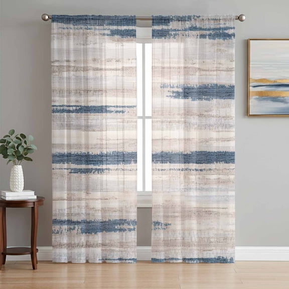 Sheer Curtain Panels Line Texture Rod Pocket Voile Window Curtains Modern Art Window Treatments Ligh Filtering Privacy Curtain Drapes for Bedroom Living Room 2 Panel Set 108 Inch Length,