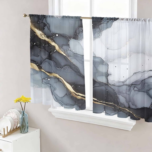Sheer Curtain Panels Marble Texture Rod Pocket Voile Window Curtains Gray Marble Abstract Art Window Treatments Ligh Filtering Privacy Curtain Drapes for Bedroom Living Room 2 Panel Set 45 Inch