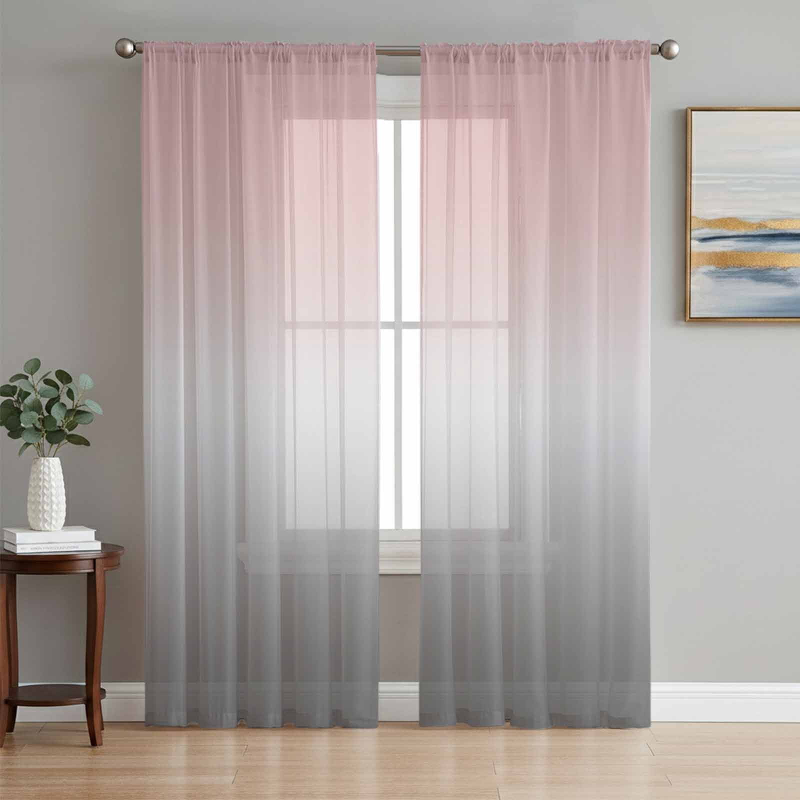 Sheer Curtain Panels Pink and Grey Ombre Rod Pocket Voile Window
