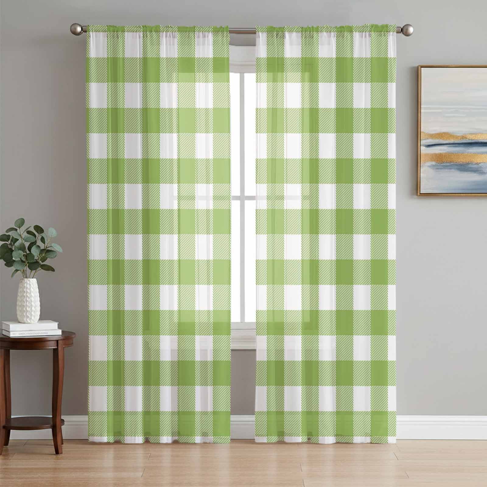 Image result for Sheer Curtain Panels Sage Green Buffalo Check Plaid Voile Window ...