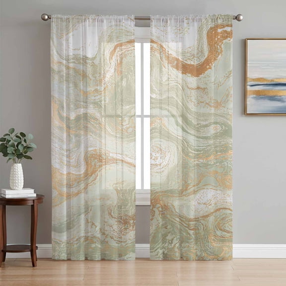 Sheer Curtain Panels Sage Green Marble Rod Pocket Voile Window Curtains Abstract Fluid Art Window Treatments Ligh Filtering Privacy Curtain Drapes for Bedroom Living Room 2 Panel Set 63 Inch