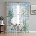 thumbnail image 1 of Sheer Curtain Panels Starfish Seashell Rod Pocket Voile Window Curtains Wood Grain Window Treatments Ligh Filtering Privacy Curtain Drapes for Bedroom Living Room 2 Panel Set 63 Inch Length,, 1 of 9