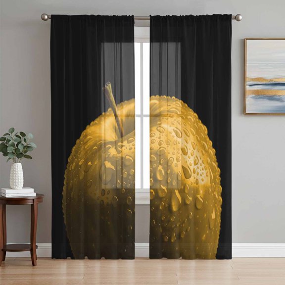 Sheer Curtain Panels Yellow Fruit Rod Pocket Voile Window Curtains Berry Drops Window Treatments Ligh Filtering Privacy Curtain Drapes for Bedroom Living Room 2 Panel Set 63 Inch